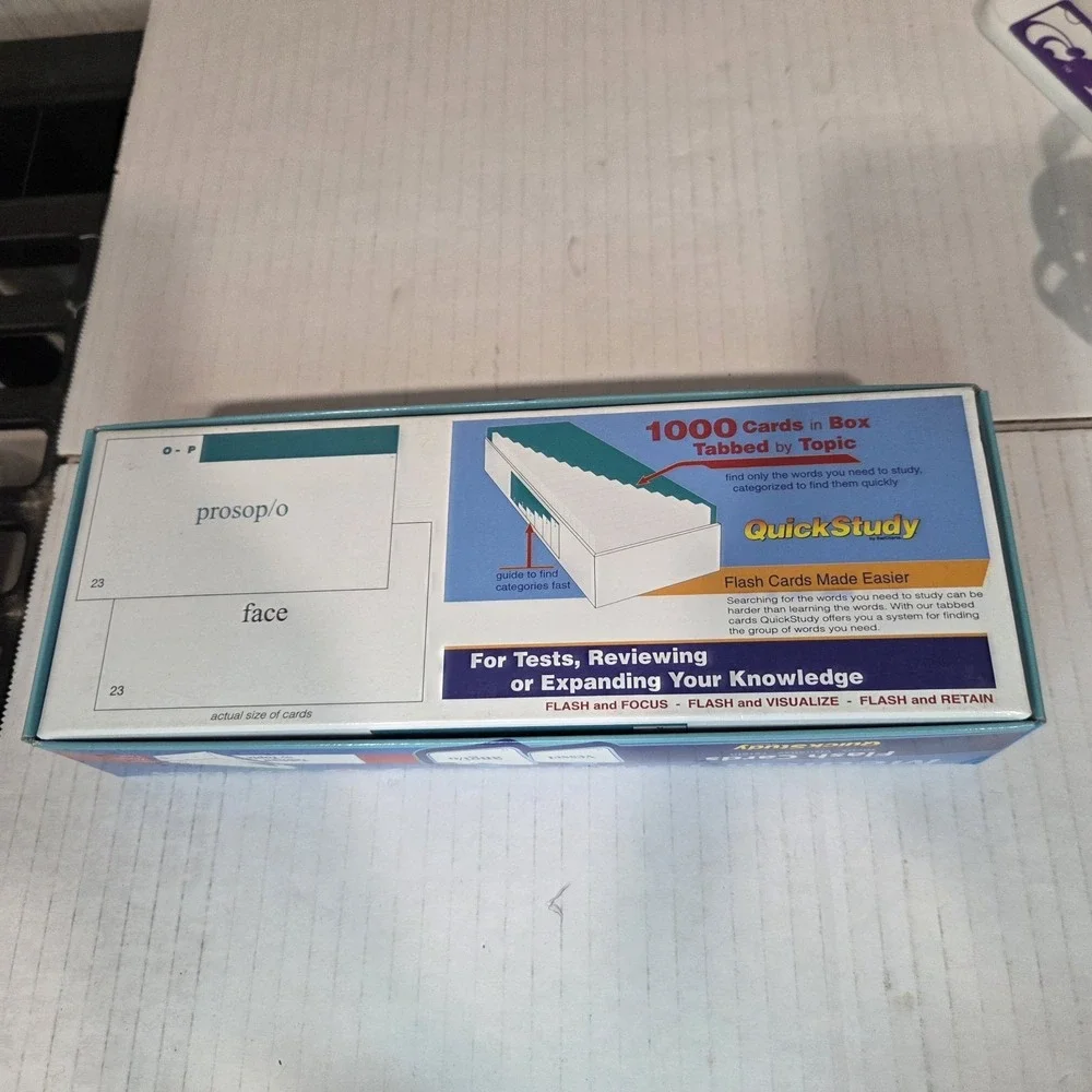 QuickStudy Medical Terminology Flash Cards 4x3.5 Deck 1000 Cards Tabbed Topic